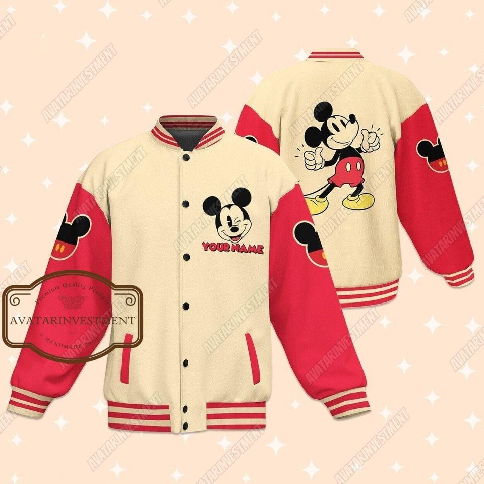 Mickey Mouse Baseball Jacket, Mickey Jacket, Disney Baseball Jacket, Custom Jacket, Disney Mickey Jacket, Mickey Baseball Jacket