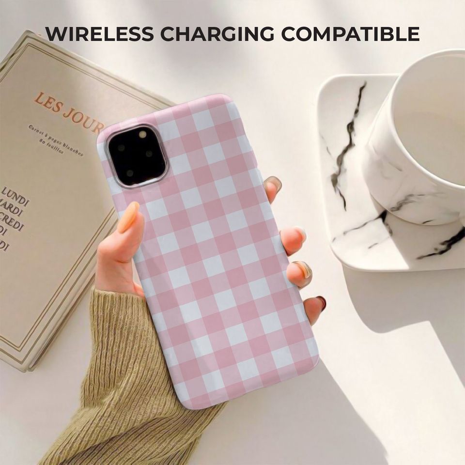 LIGHT PINK Plaid Checkered Hard Phone Case | iPhone   MagSafe