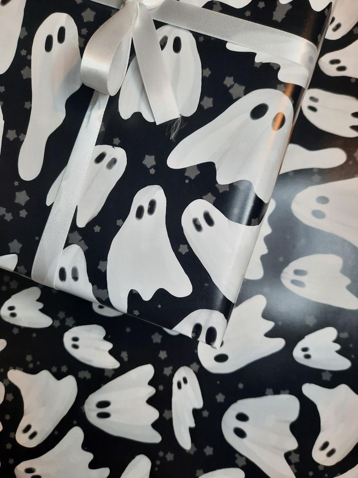 Ghost Print Wrapping Paper, Gothic Halloween Themed Gift Wrap, FOLDED A2 single sheet