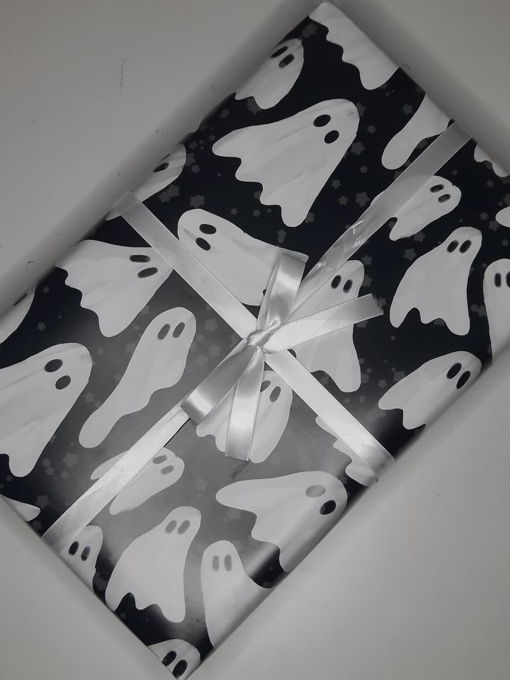 Ghost Print Wrapping Paper, Gothic Halloween Themed Gift Wrap, FOLDED A2 single sheet