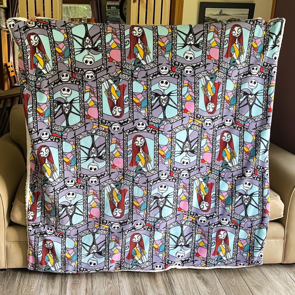 Fleece  tBlanket Disney Nightmare Before Christmas Jack Skellington & Sally Stained