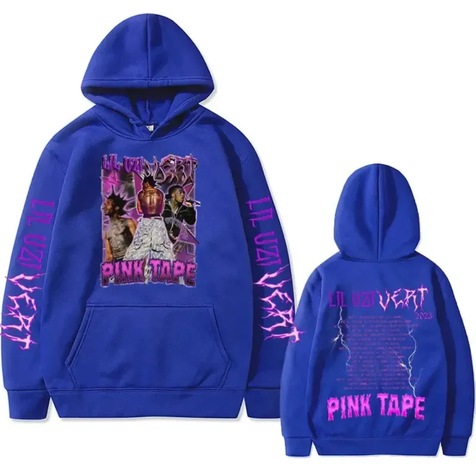 Rapper Lil Uzi Vert Concert Tour Pink Tape Graphic Hoodie Men Women Hip Hop Rock