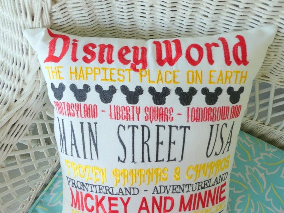 Disney World Subway Art pillow, Embroidered Disney pillow