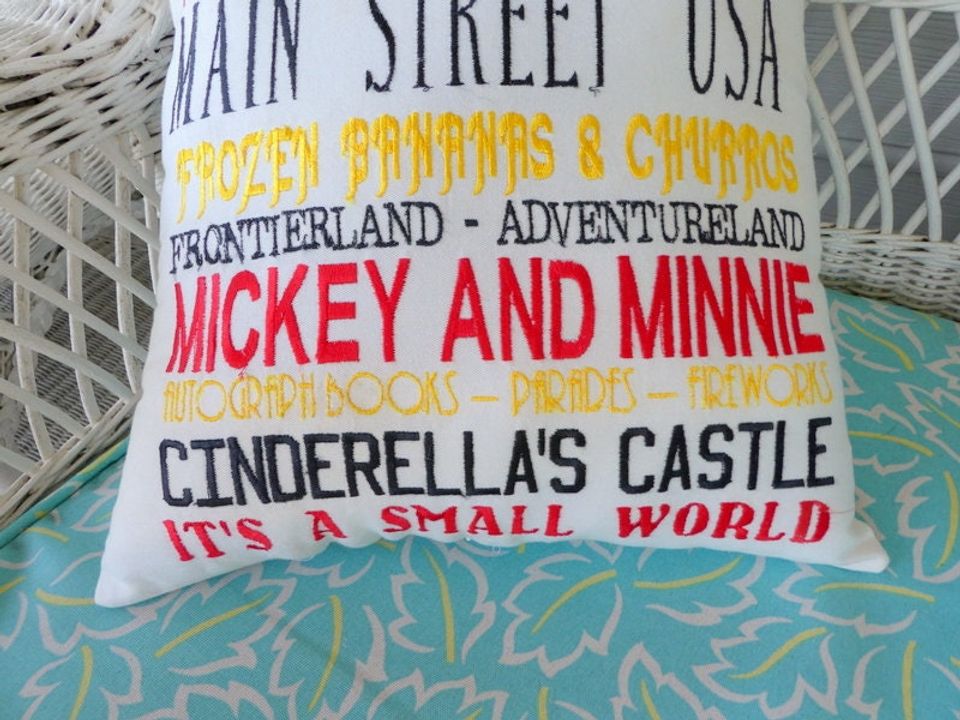 Disney World Subway Art pillow, Embroidered Disney pillow