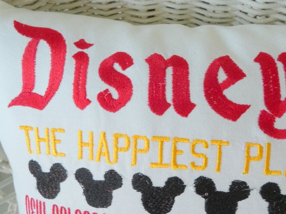 Disney World Subway Art pillow, Embroidered Disney pillow