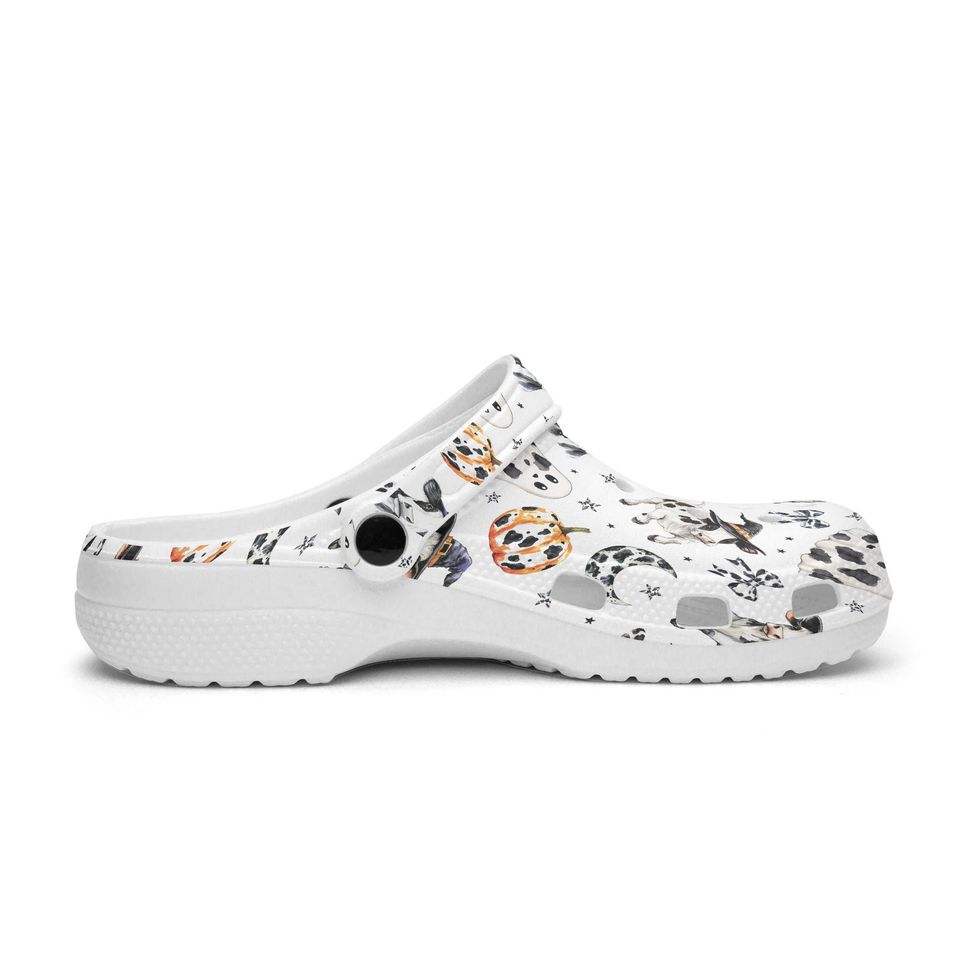 Funny Ghost Women and Men Clogs, Lightweight Garden Shoes with Halloween Cow Pattern, Pumpkin Design, Farm Clogs for Outdoor