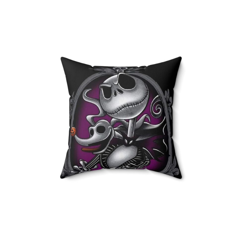 Jack Skellington and Zero Polyester Square Pillow