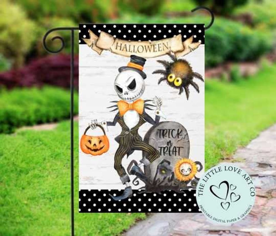 Halloween Skeleton & Spider Garden Flag Sublimation Design
