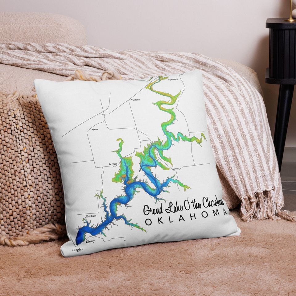 Grand Lake Oklahoma Pillow Cover / O' the Cherokees / Map / Northeast