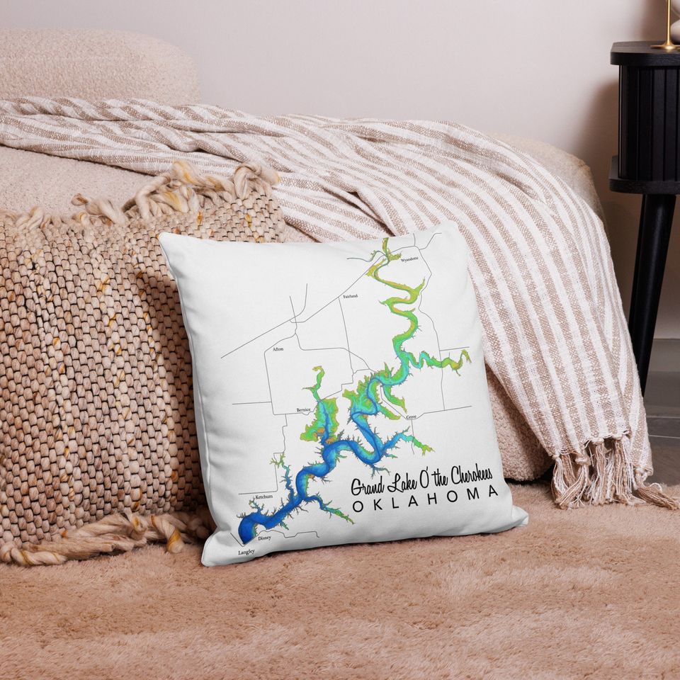 Grand Lake Oklahoma Pillow Cover / O' the Cherokees / Map / Northeast