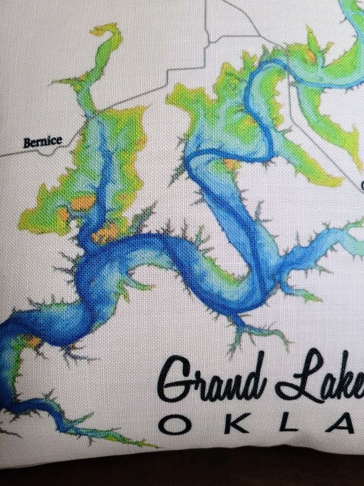Grand Lake Oklahoma Pillow Cover / O' the Cherokees / Map / Northeast