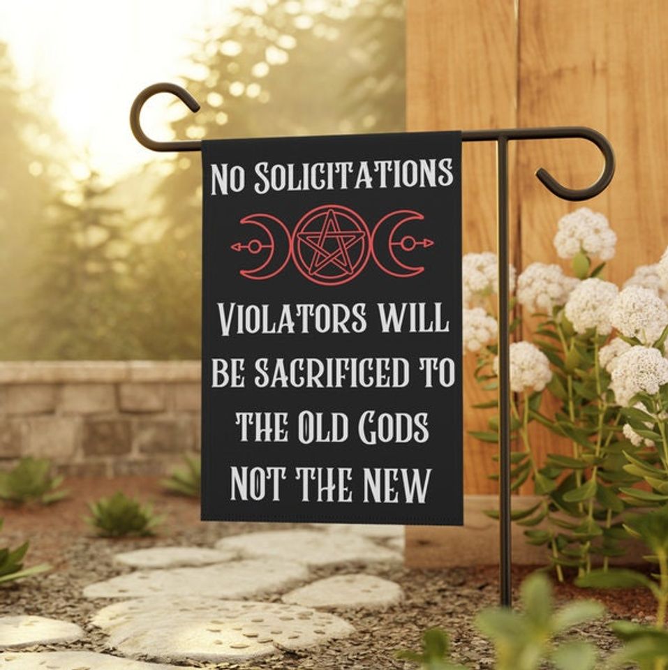 No Soliciting Garden Flag, Witchy Pagan Design, Full Moon Yard Decor