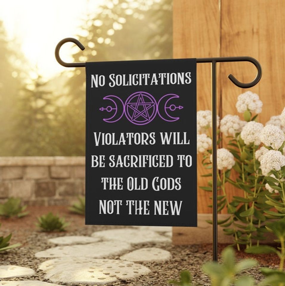 No Soliciting Garden Flag, Witchy Pagan Design, Full Moon Yard Decor