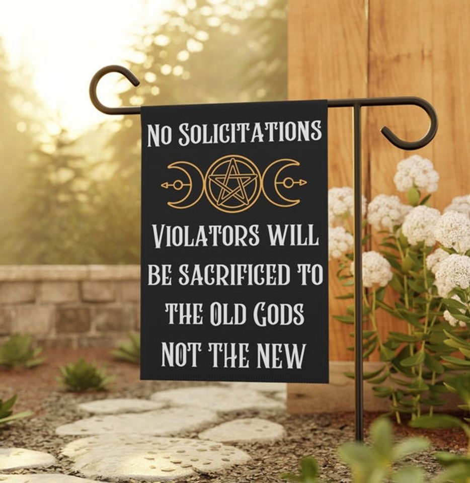 No Soliciting Garden Flag, Witchy Pagan Design, Full Moon Yard Decor