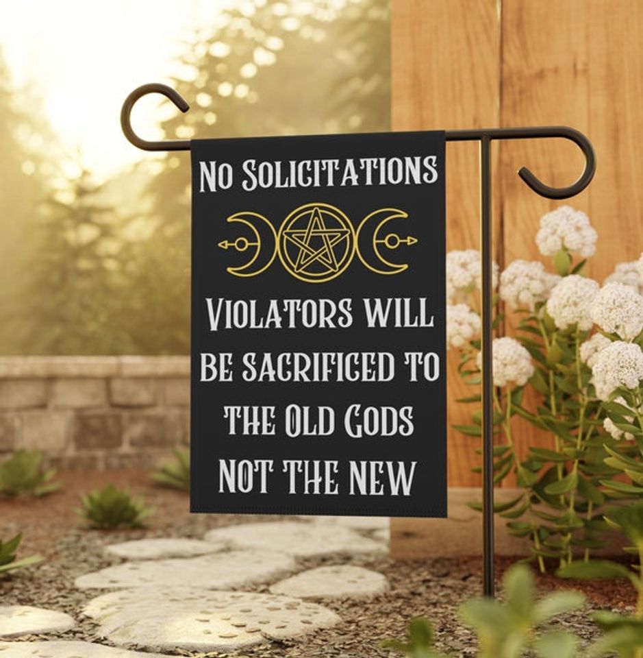 No Soliciting Garden Flag, Witchy Pagan Design, Full Moon Yard Decor