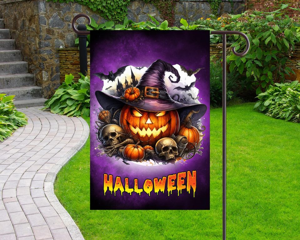 Halloween Garden Flag Sublimation Design,Pumpkin Garden Flag Template