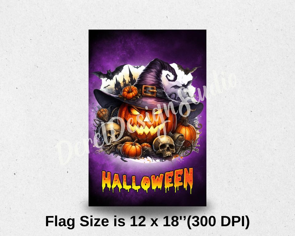 Halloween Garden Flag Sublimation Design,Pumpkin Garden Flag Template