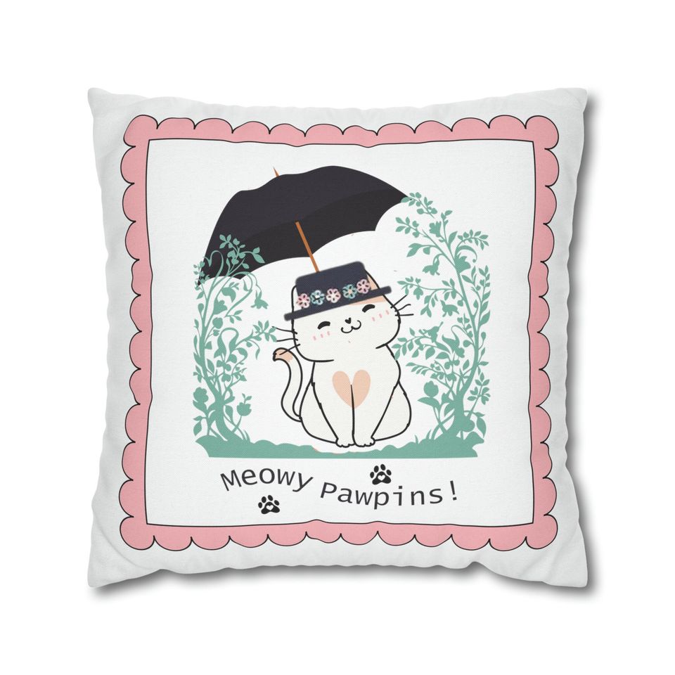 Meowy Pawpins Mary Poppins Inspired CAT THROW Pillow
