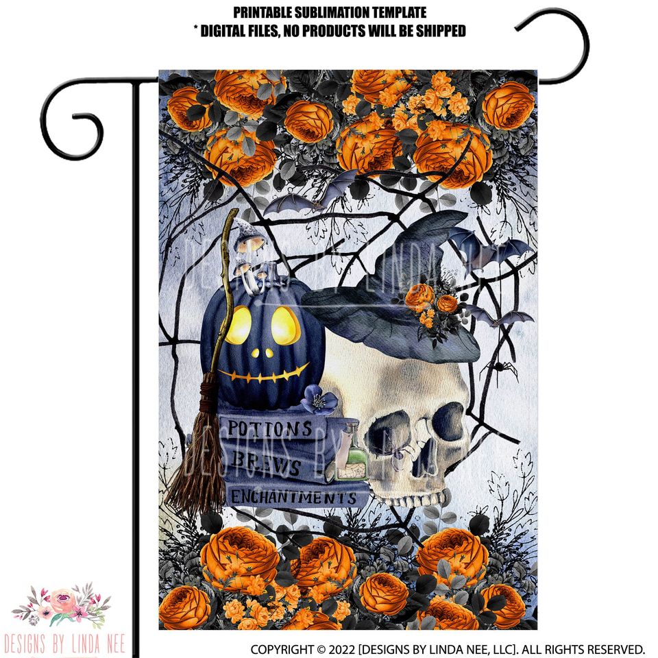 Halloween Garden Flag SUBLIMATION  , Witch Digital