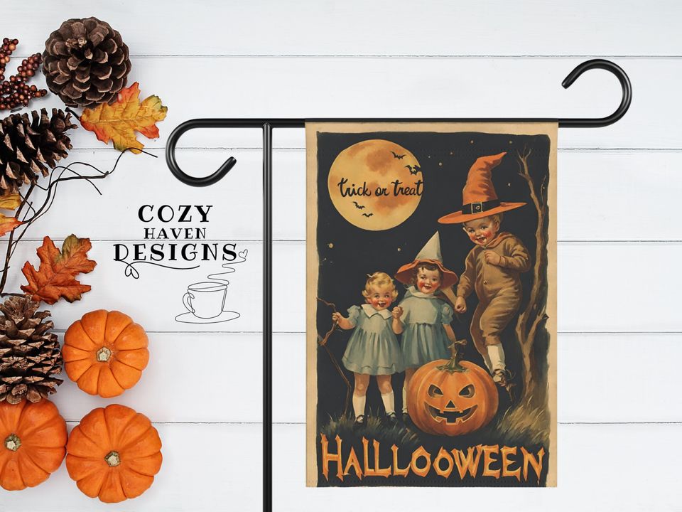 Vintage Halloween Garden Flag, Halloween Flag, Fall Yard Decor