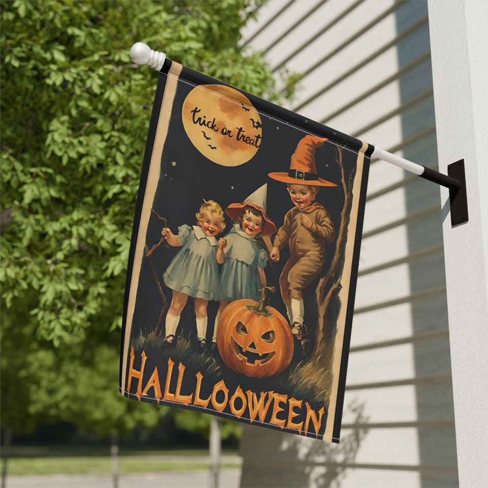 Vintage Halloween Garden Flag, Halloween Flag, Fall Yard Decor