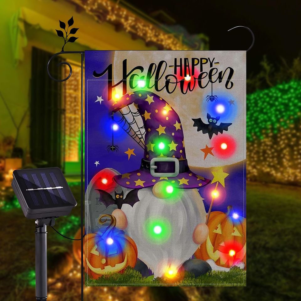 Double Sided Solar LED Halloween Yard Flag, Small Halloween Yard Flag