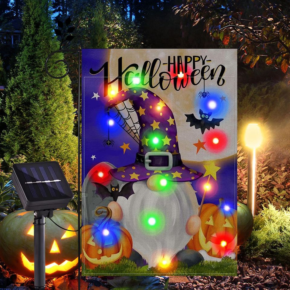 Double Sided Solar LED Halloween Yard Flag, Small Halloween Yard Flag