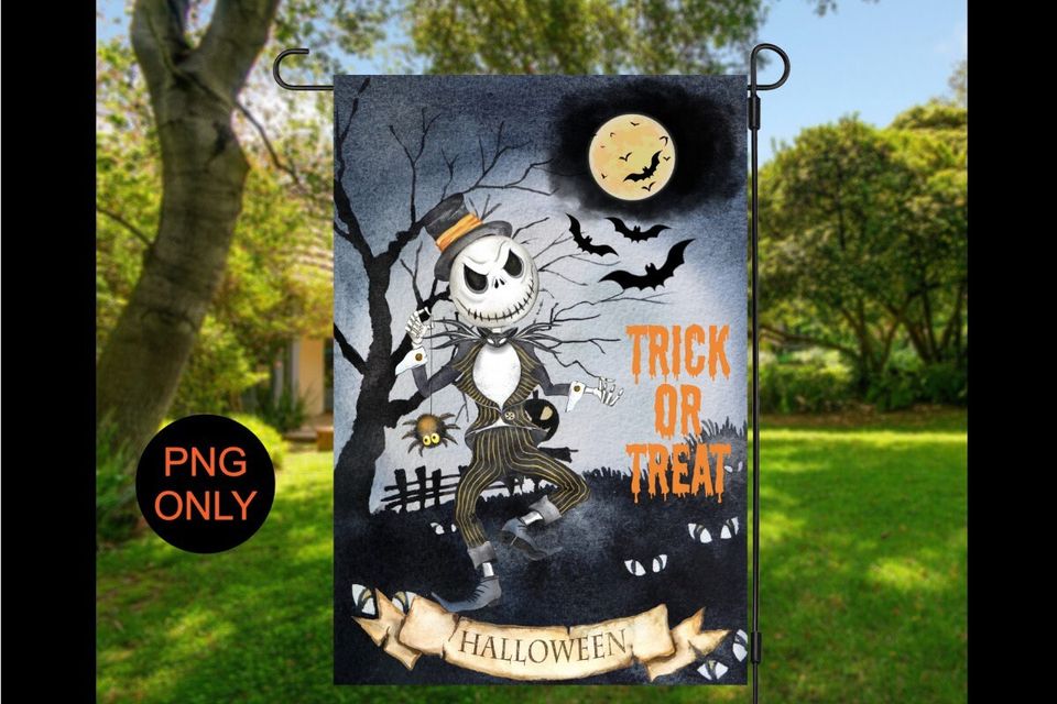 Halloween garden flag design, sublimation design, skeleton, jack o lantern