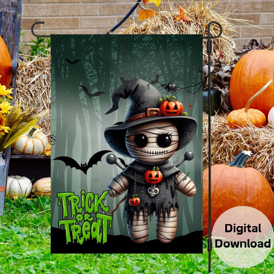 Halloween Garden Flag Sublimation Design-digital download, Fall Flag Garden Decor