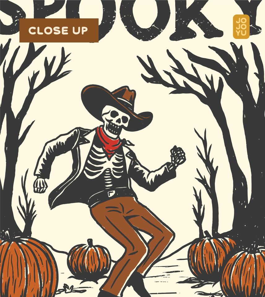 Spooky Dancing Skeleton Cowboy Wall Art Print, Retro Western Halloween Poster