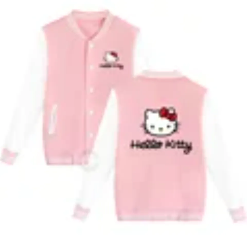 Sanrio Fall/Winter Jacket Baseball Uniform Hello Kitty Print Padded warm loose coat