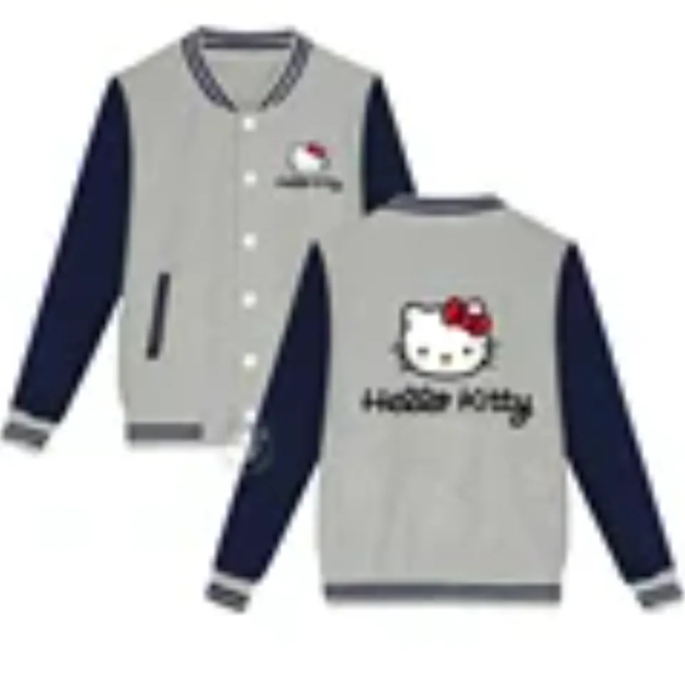 Sanrio Fall/Winter Jacket Baseball Uniform Hello Kitty Print Padded warm loose coat