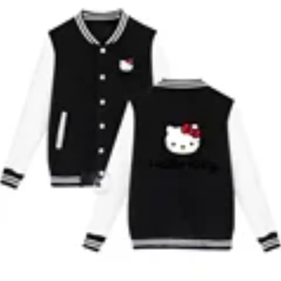 Sanrio Fall/Winter Jacket Baseball Uniform Hello Kitty Print Padded warm loose coat