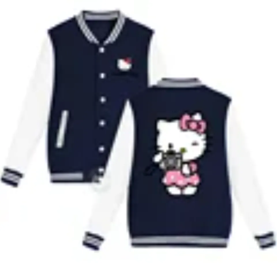 Sanrio Fall/Winter Jacket Baseball Uniform Hello Kitty Print Padded warm loose coat