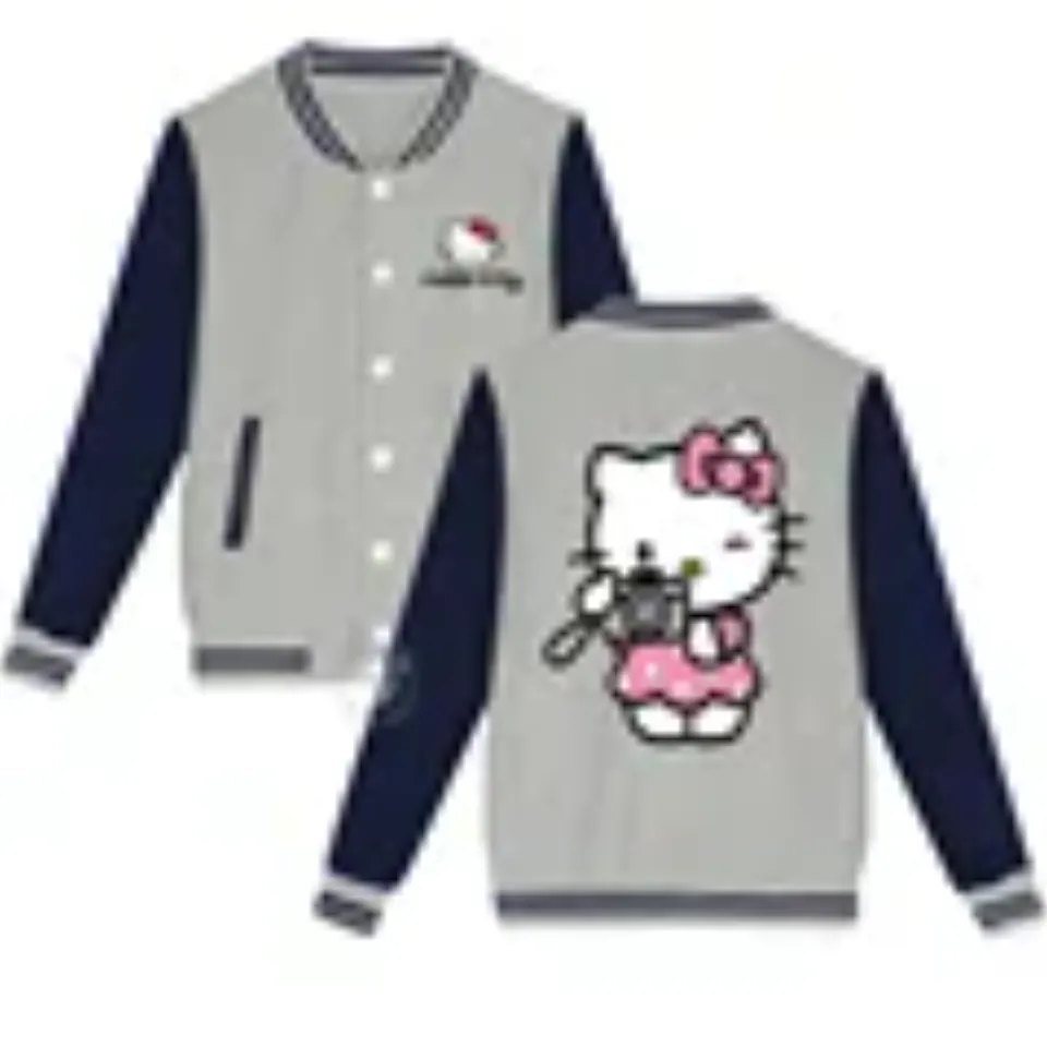 Sanrio Fall/Winter Jacket Baseball Uniform Hello Kitty Print Padded warm loose coat