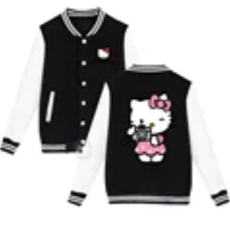Sanrio Fall/Winter Jacket Baseball Uniform Hello Kitty Print Padded warm loose coat