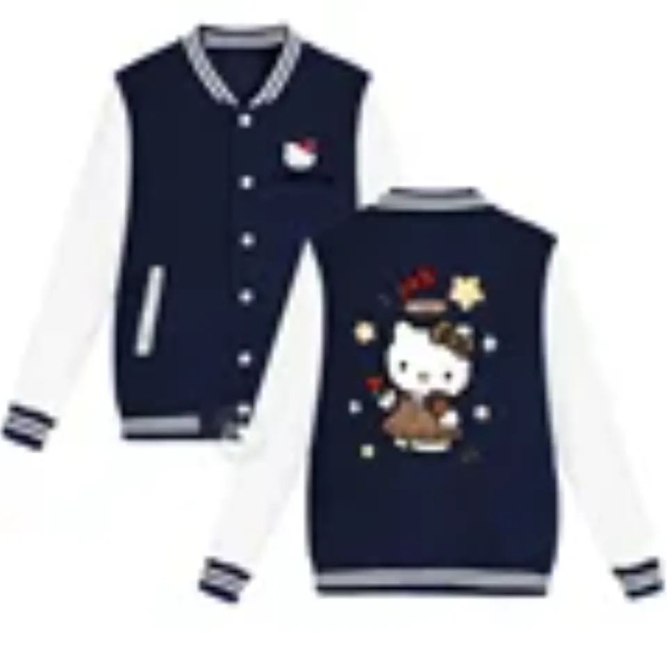 Sanrio Fall/Winter Jacket Baseball Uniform Hello Kitty Print Padded warm loose coat