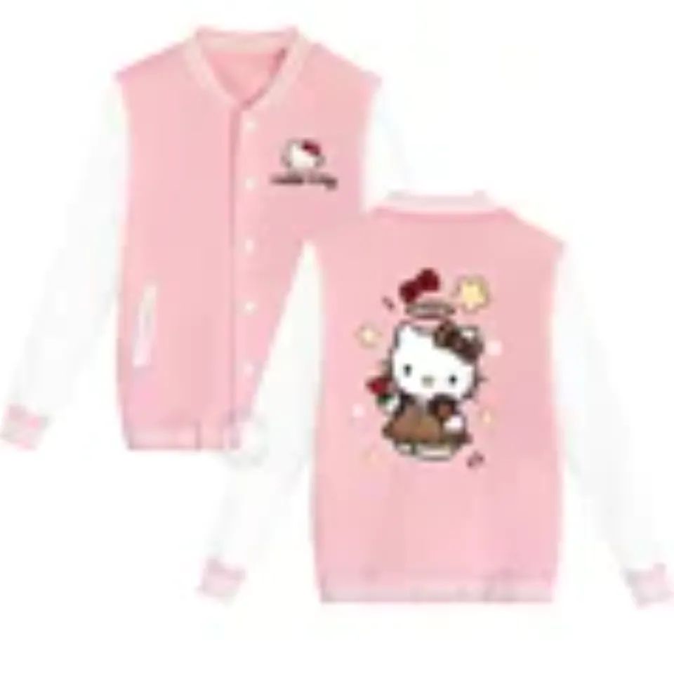 Sanrio Fall/Winter Jacket Baseball Uniform Hello Kitty Print Padded warm loose coat