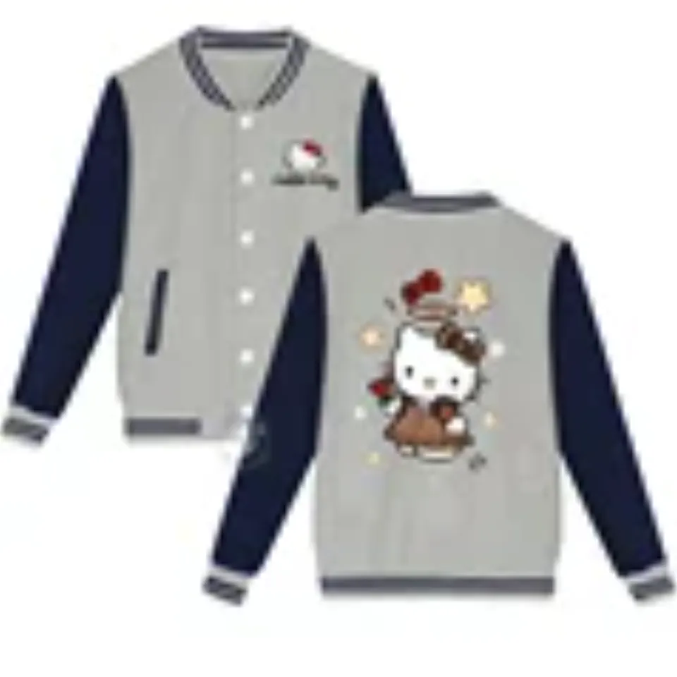 Sanrio Fall/Winter Jacket Baseball Uniform Hello Kitty Print Padded warm loose coat