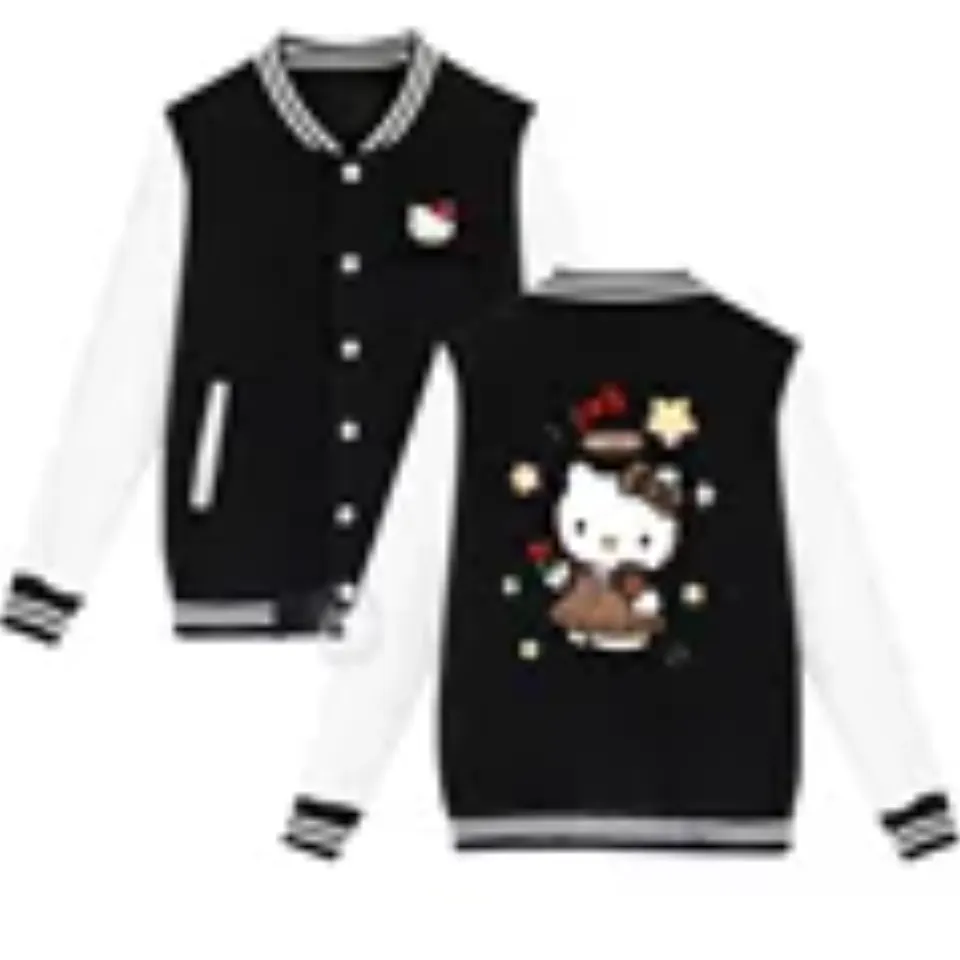 Sanrio Fall/Winter Jacket Baseball Uniform Hello Kitty Print Padded warm loose coat