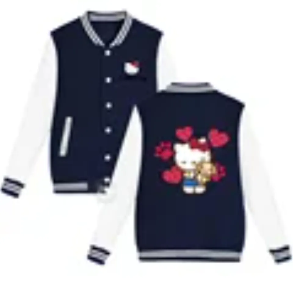 Sanrio Fall/Winter Jacket Baseball Uniform Hello Kitty Print Padded warm loose coat