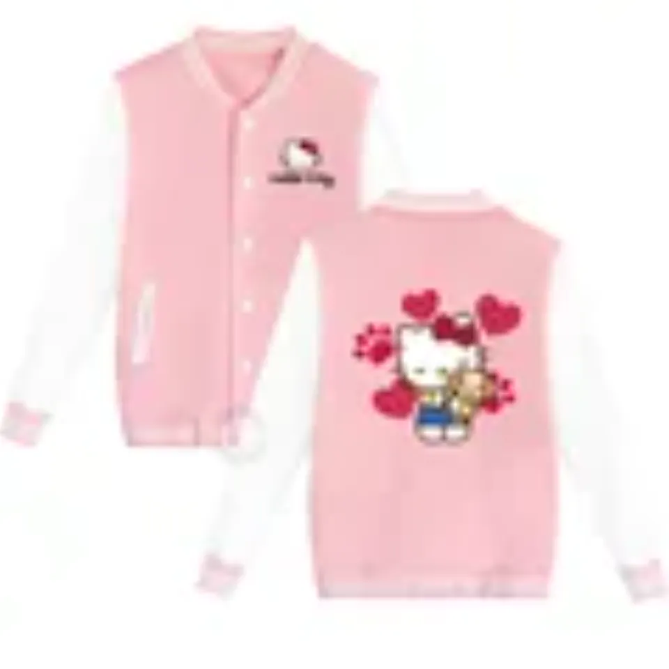 Sanrio Fall/Winter Jacket Baseball Uniform Hello Kitty Print Padded warm loose coat