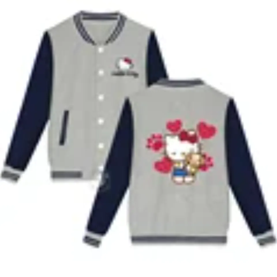 Sanrio Fall/Winter Jacket Baseball Uniform Hello Kitty Print Padded warm loose coat