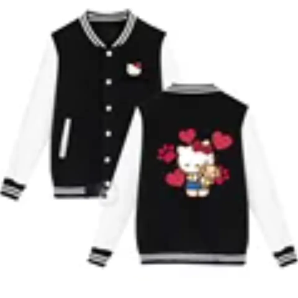 Sanrio Fall/Winter Jacket Baseball Uniform Hello Kitty Print Padded warm loose coat
