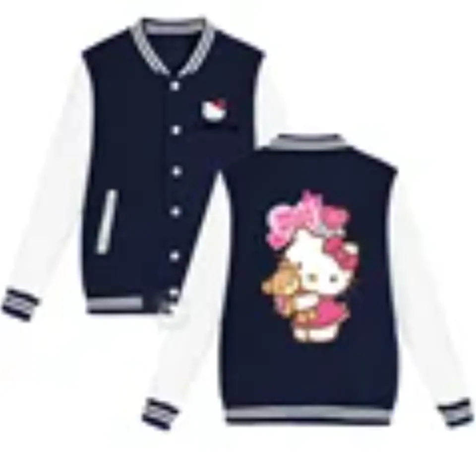Sanrio Fall/Winter Jacket Baseball Uniform Hello Kitty Print Padded warm loose coat