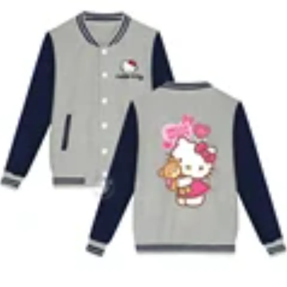 Sanrio Fall/Winter Jacket Baseball Uniform Hello Kitty Print Padded warm loose coat