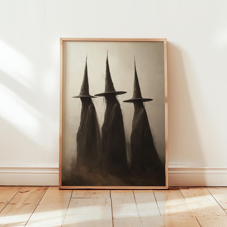 Trio Witch Wall Art, Halloween Decor Printable, Rustic Halloween Poster