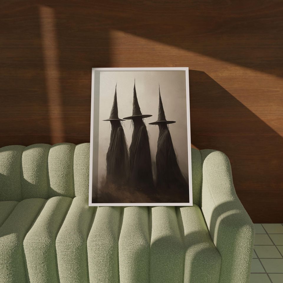 Trio Witch Wall Art, Halloween Decor Printable, Rustic Halloween Poster