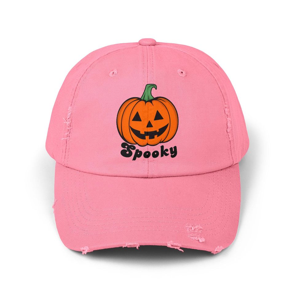 Retro Spooky Pumpkin Hat, Distressed Halloween Baseball Cap