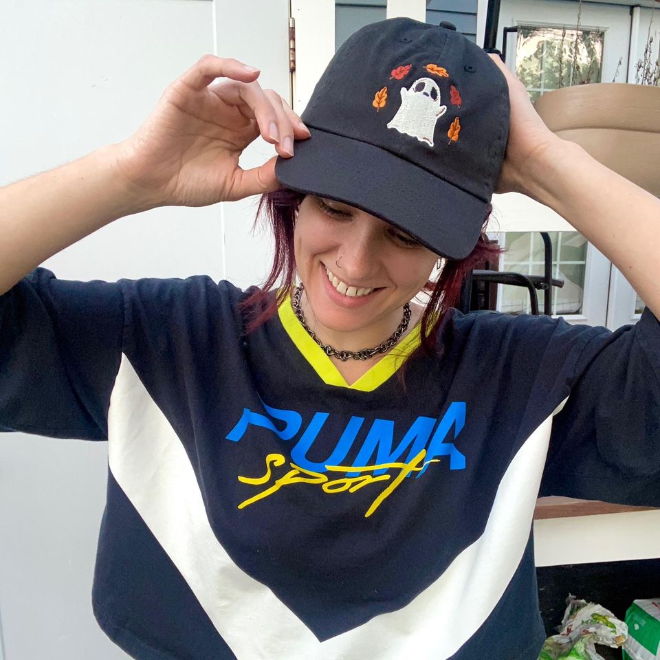 Fall Ghost Dad Hat- Embroidered Halloween Baseball Cap